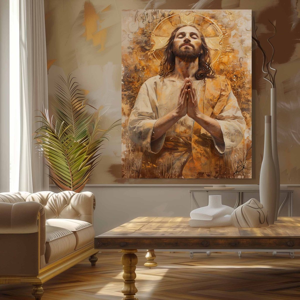Christ Reaching for the Light Canvas Wall Painting (24 x 36 Inches)