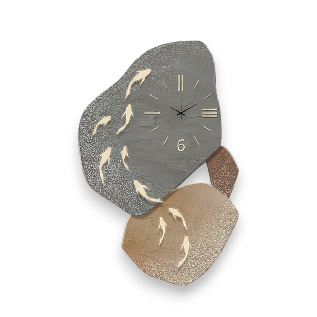 Contemporary Pebble & Fish Wall Art Clock - Nature - Inspired Timepiece (52 x 80 CM)