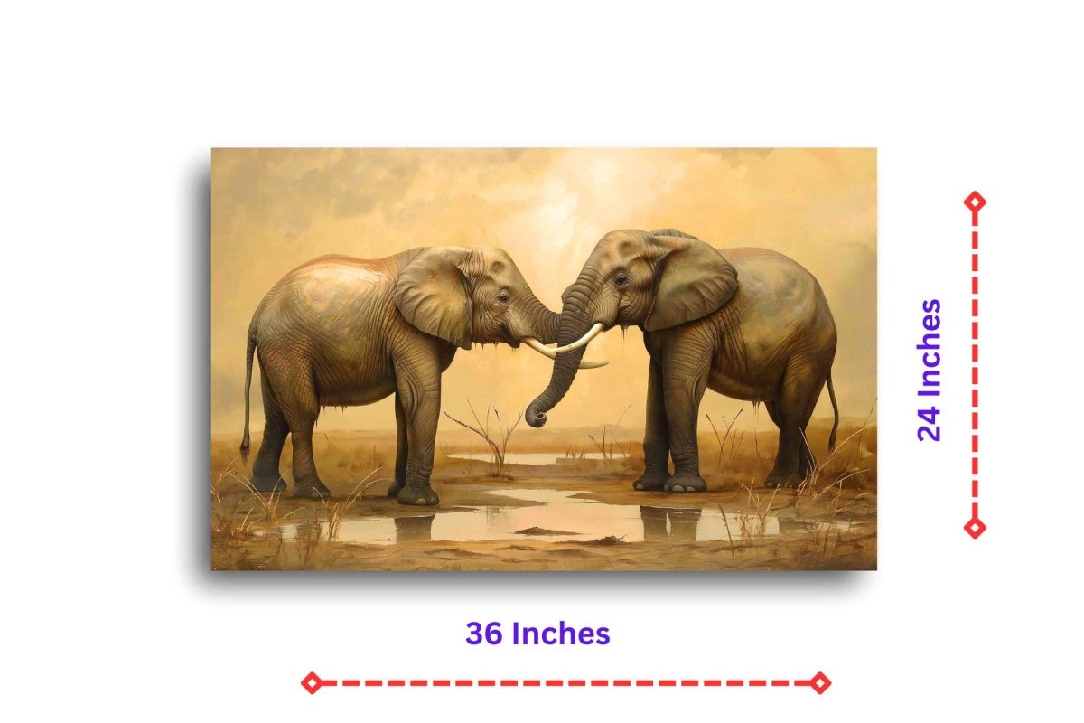 Elephants: The True companions Canvas Wall Painting (36 x 24 Inches)