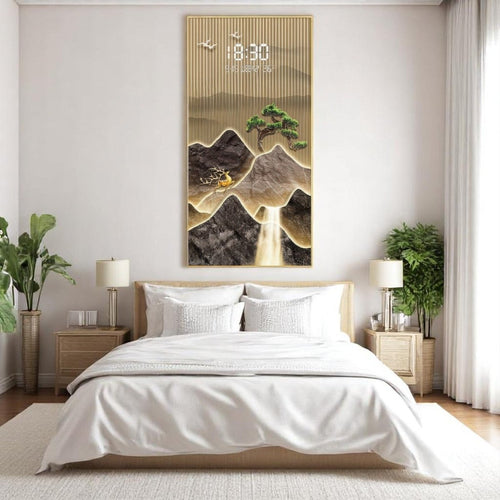 Golden Stag & Pine Tree LED Illuminated Mountain Scroll (60 x 120 CM)