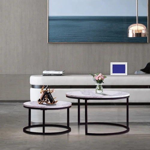 Mid - Century Modern Nesting Tables with White Marble Tops