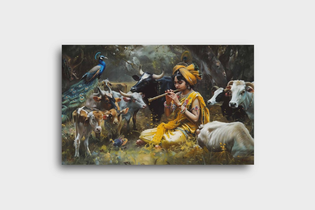 The Divine Cowherd : Krishna Canvas Wall Painting (36 x 24 Inches)