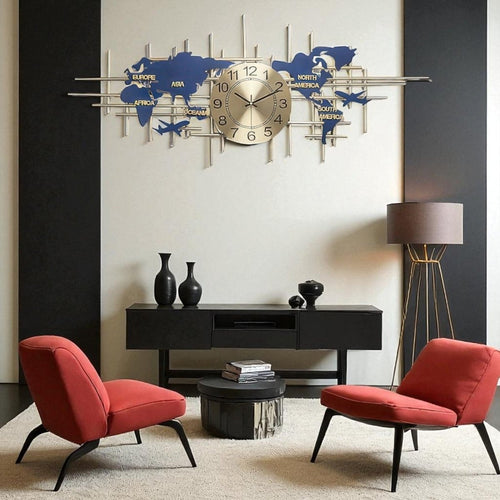 The Global Traveler:Gold Grid and Blue Continents Wall Decor (59 x 20 Inches)