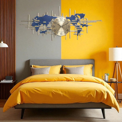 The Global Traveler:Gold Grid and Blue Continents Wall Decor (59 x 20 Inches)