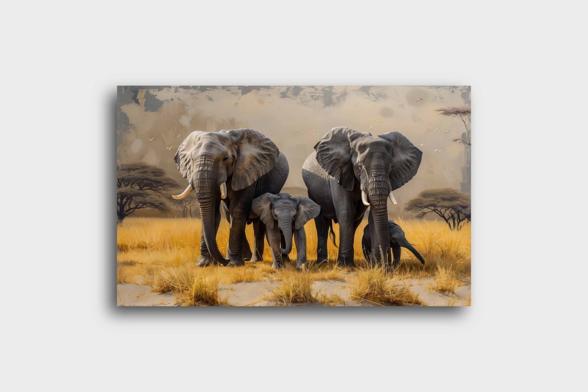 The Trunks of Togetherness : Elephants Canvas Wall Painting (36 x 24 Inches)