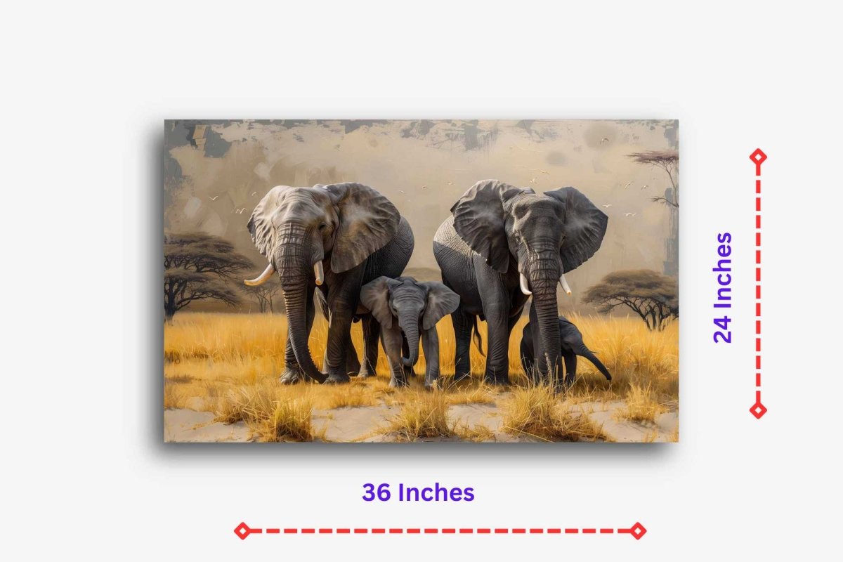 The Trunks of Togetherness : Elephants Canvas Wall Painting (36 x 24 Inches)