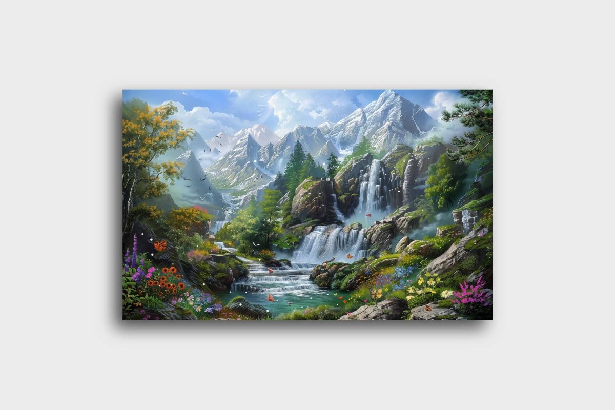 Waterfall : The Cascade in the Clouds Canvas Wall Painting (36 x 24 Inches)