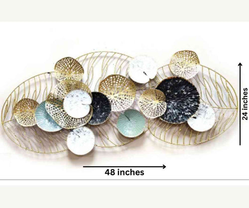 14 iron wall decorative plates on metal basket (50 x 24 Inches)