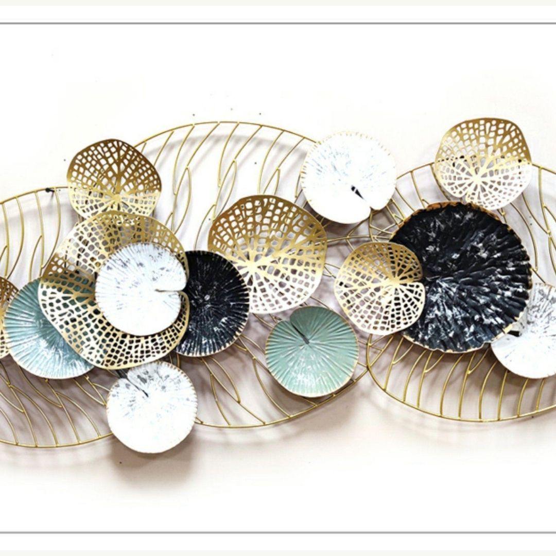 14 iron wall decorative plates on metal basket (50 x 24 Inches)