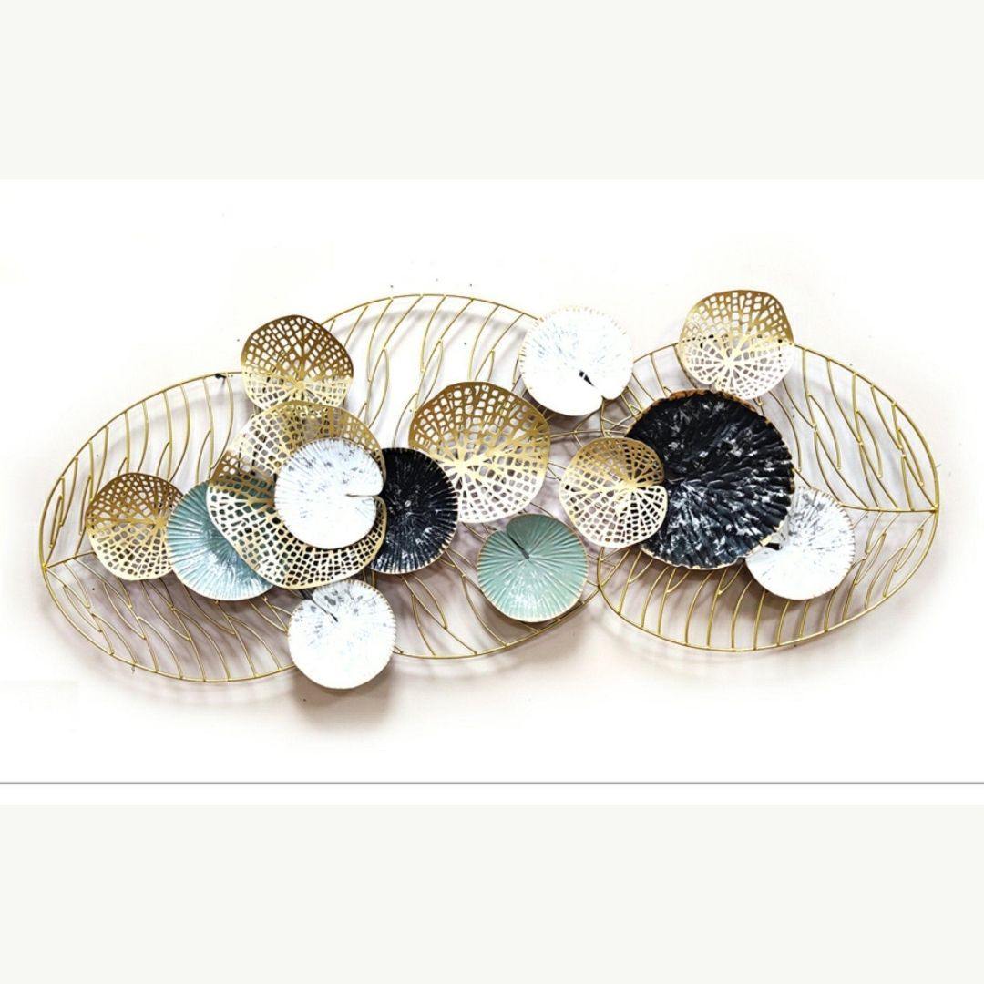 14 iron wall decorative plates on metal basket (50 x 24 Inches)