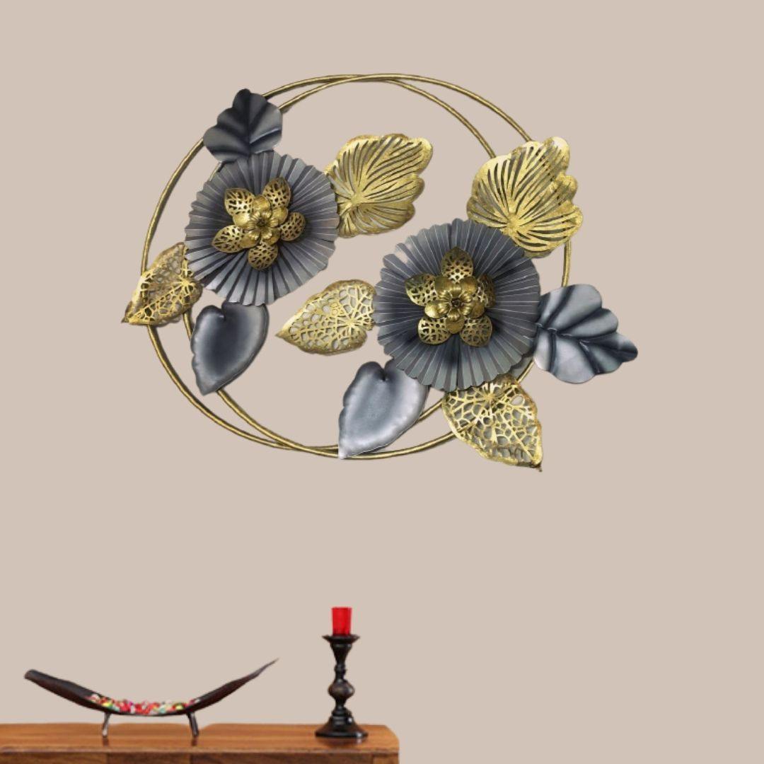 Double Ring Metal Wall Flower Art (40 Inch Diameter)