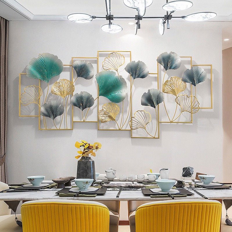 7 Adjoining Framed Metallic Leaves Wall Art (48 x 21 Inches)