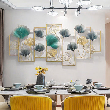 7 Adjoining Framed Metallic Leaves Wall Art (48 x 21 Inches)