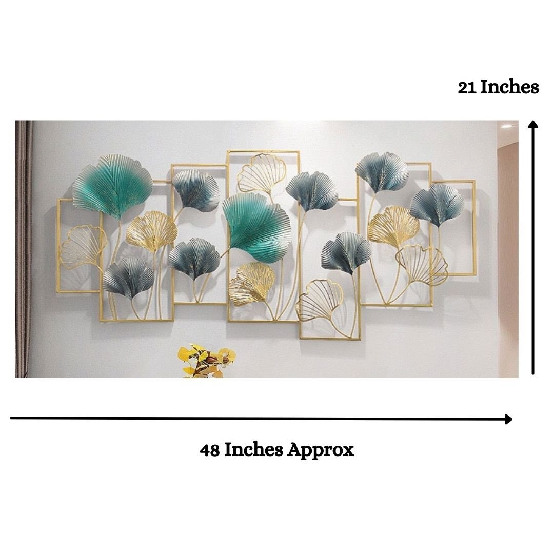 7 Adjoining Framed Metallic Leaves Wall Art (48 x 21 Inches)