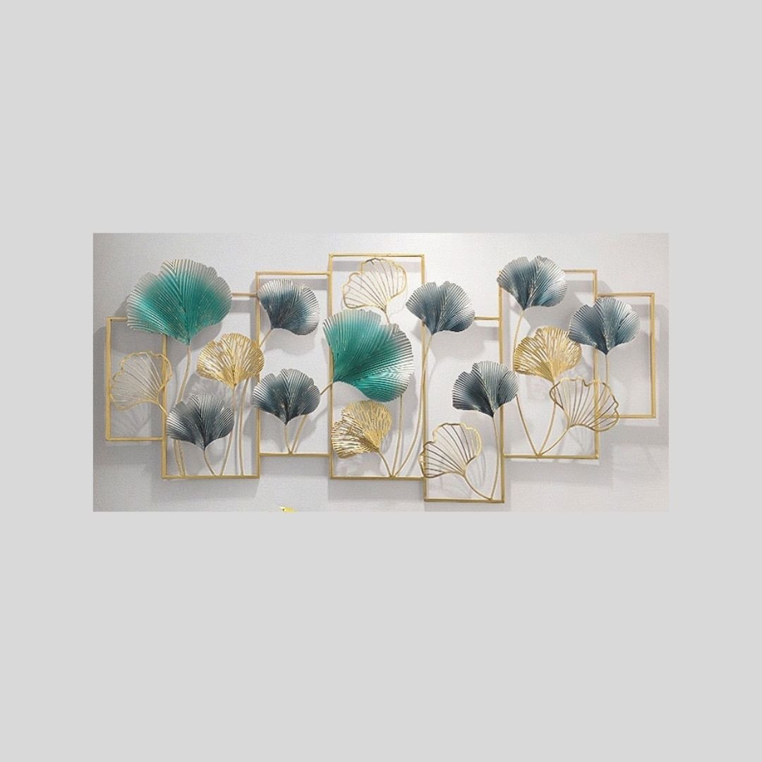 7 Adjoining Framed Metallic Leaves Wall Art (48 x 21 Inches)