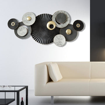 8 Circles Black and Grey Premium metal wall art (46 x 22 Inches)