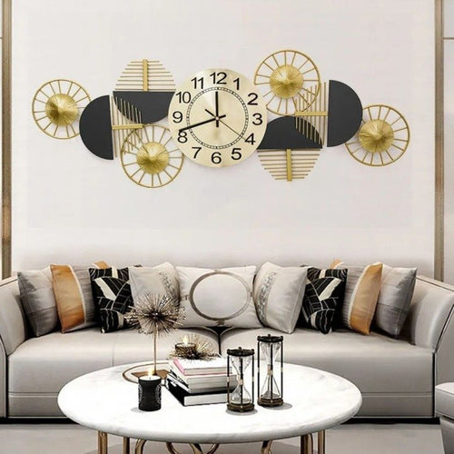 8 Circles Metallic Wall art with clock (48 x 20 Inches)