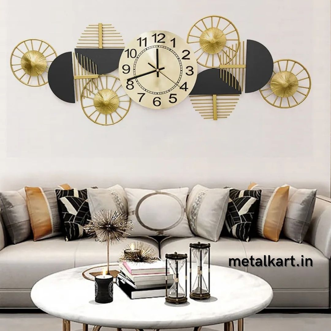 8 Circles Metallic Wall art with clock (48 x 20 Inches)
