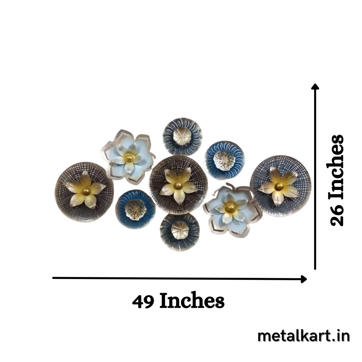 9 Flowery metallic circles wall hanging (49 x 26 Inches)