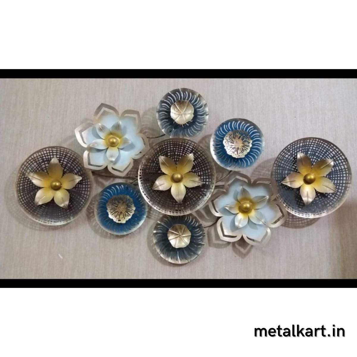 9 Flowery metallic circles wall hanging (49 x 26 Inches)