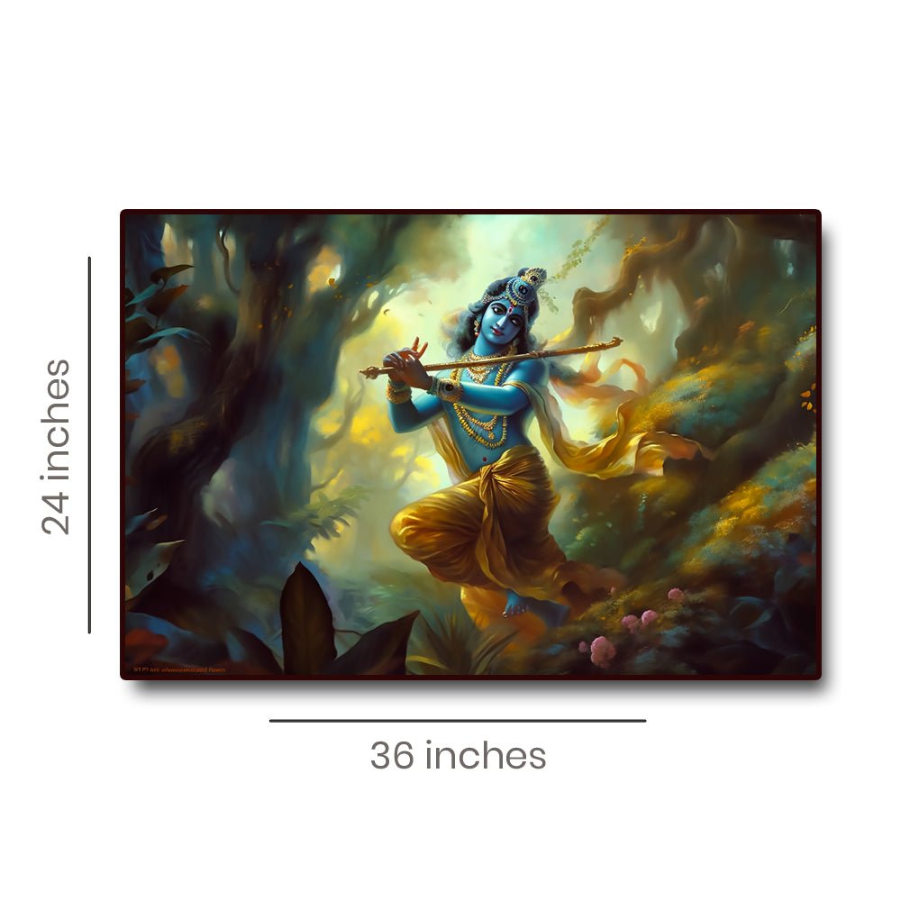 Bansariwala Lord Krishna Leela Canvas Painting (36 x 24 Inches)