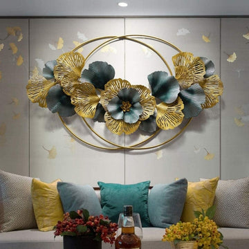 Blooming Flowers Metallic 2 Ring Wall Accent (48 x 30 Inches)