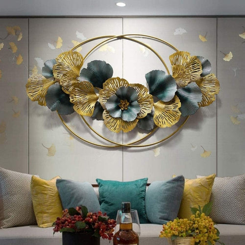 Blooming Flowers Metallic 2 Ring Wall Accent (48 x 30 Inches)