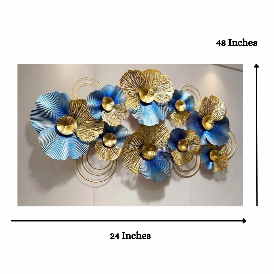 Blue and Gold Metal Wall Art (48 x 24 Inches)