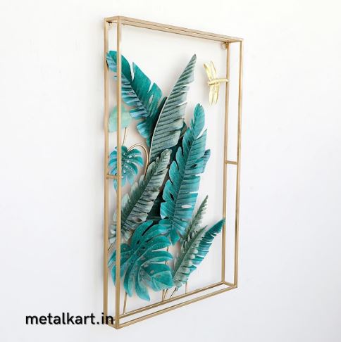 Blue Monstera Metallic Wall Accent (24 x 48 Inches)