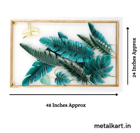 Blue Monstera Metallic Wall Accent (24 x 48 Inches)