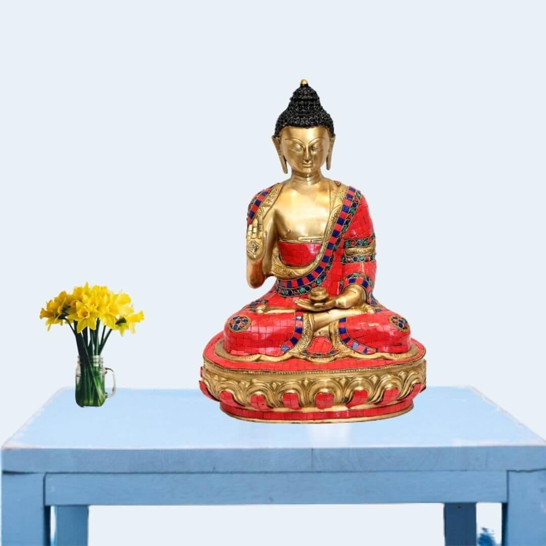 Brass Amitabha Buddha (H 17 Inches, Weight 11 Kg)