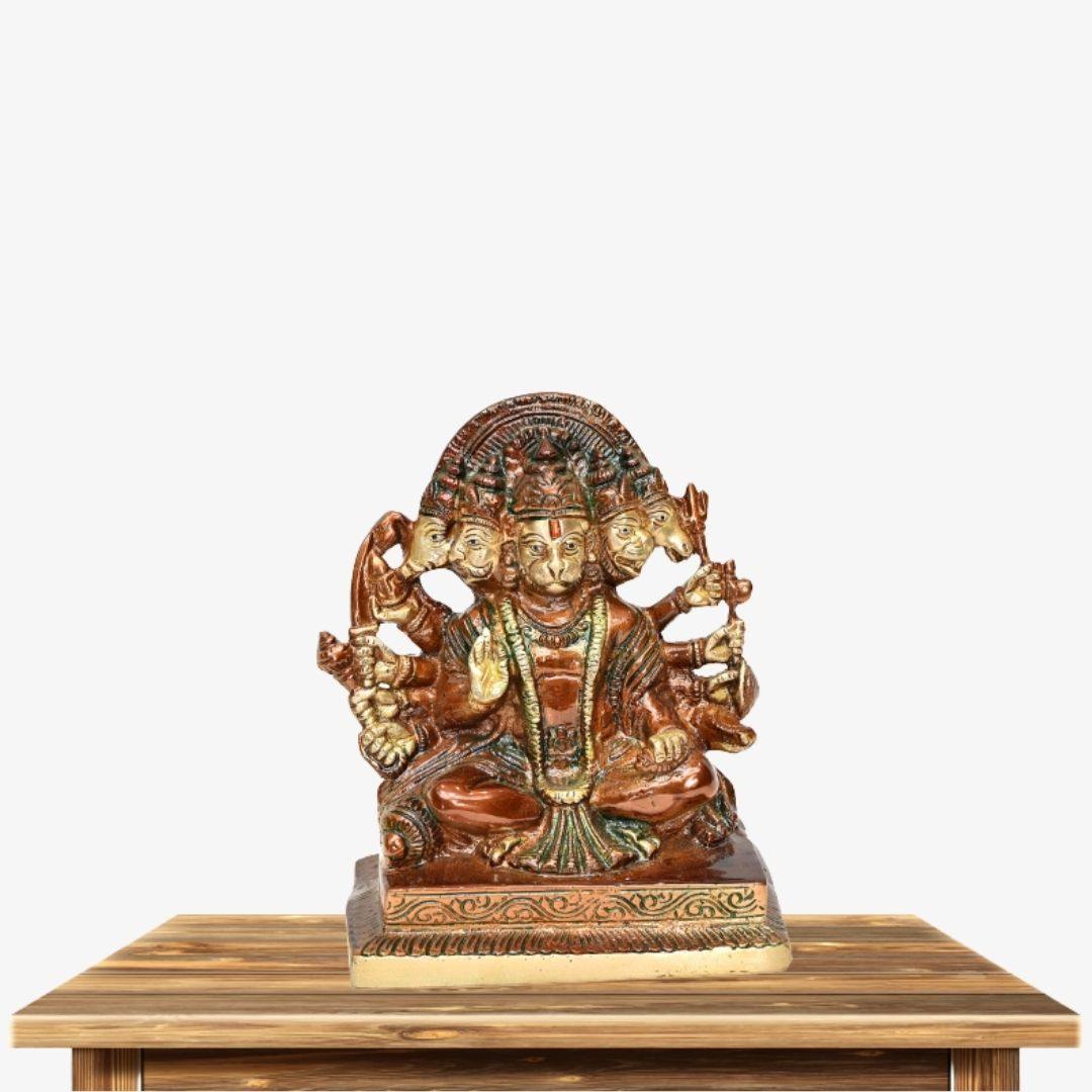 Brass Panchmukhi Hanuman (H 6.5 Inches, Weight 1.6 Kg)