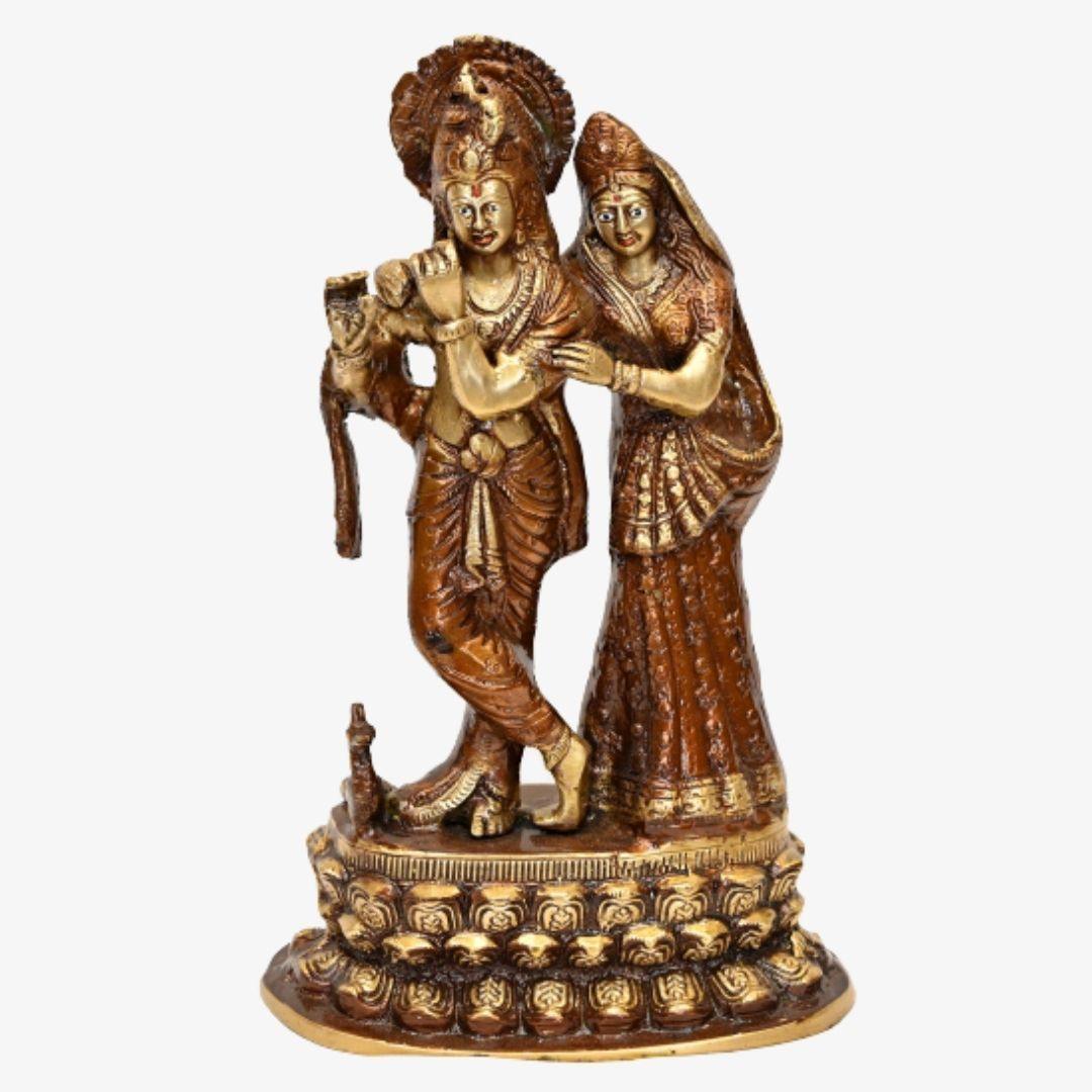 Brass Radha Krishna (Gerua, H 13 Inches, Weight 4.25 Kg)