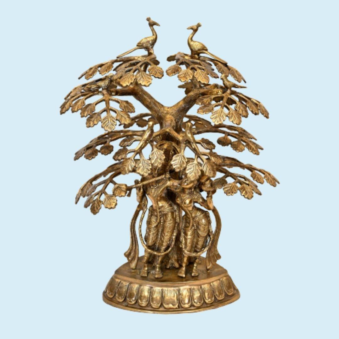 Brass Radhe Krishna under Kalpataru (H 22 Inches, Weight 11.5 Kg)