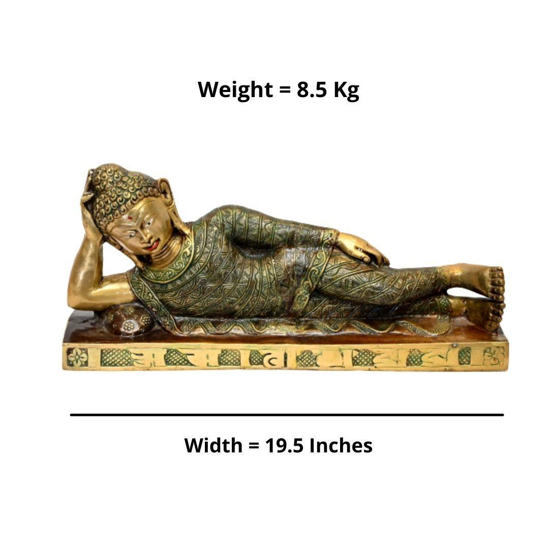 Brass Reclining Buddha (H 19.5 Inches, Weight 8.5 Kg)