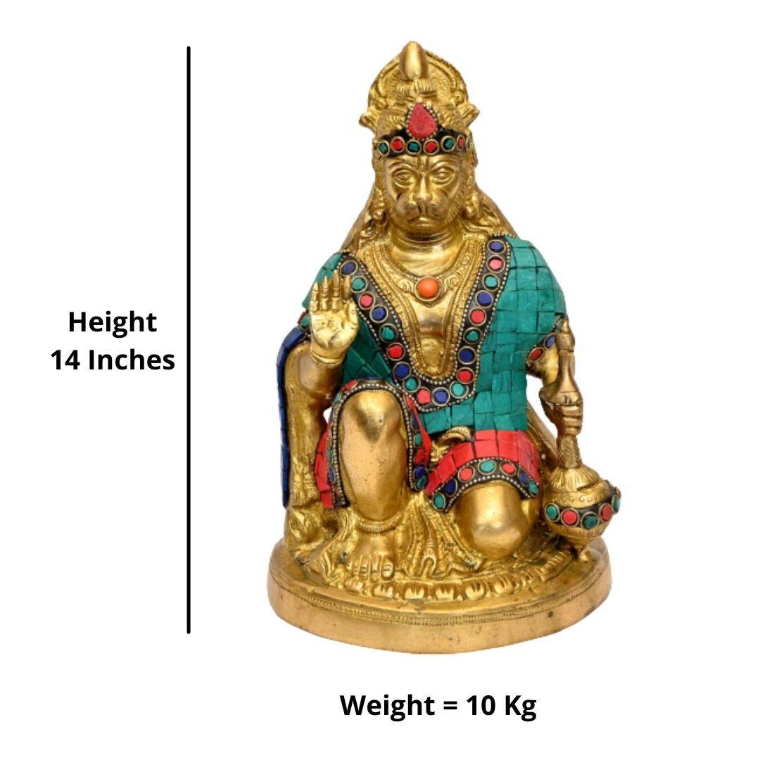 Brass Sankat Mochan Hanuman (H 14 Inches, Weight 10 Kg)