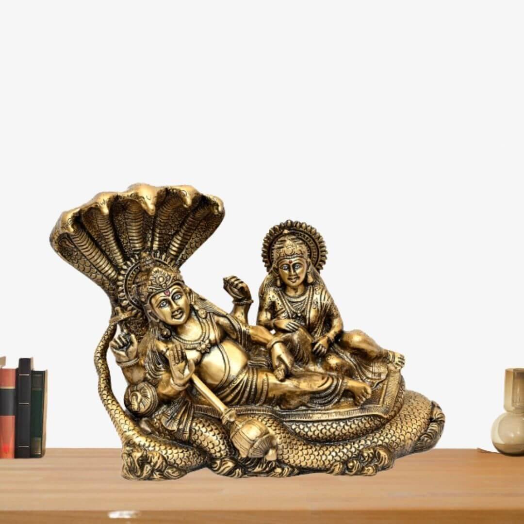 Brass Shesh Shaiya Lakshmi Vishnu (H 10 Inches, Weight 7 Kg)