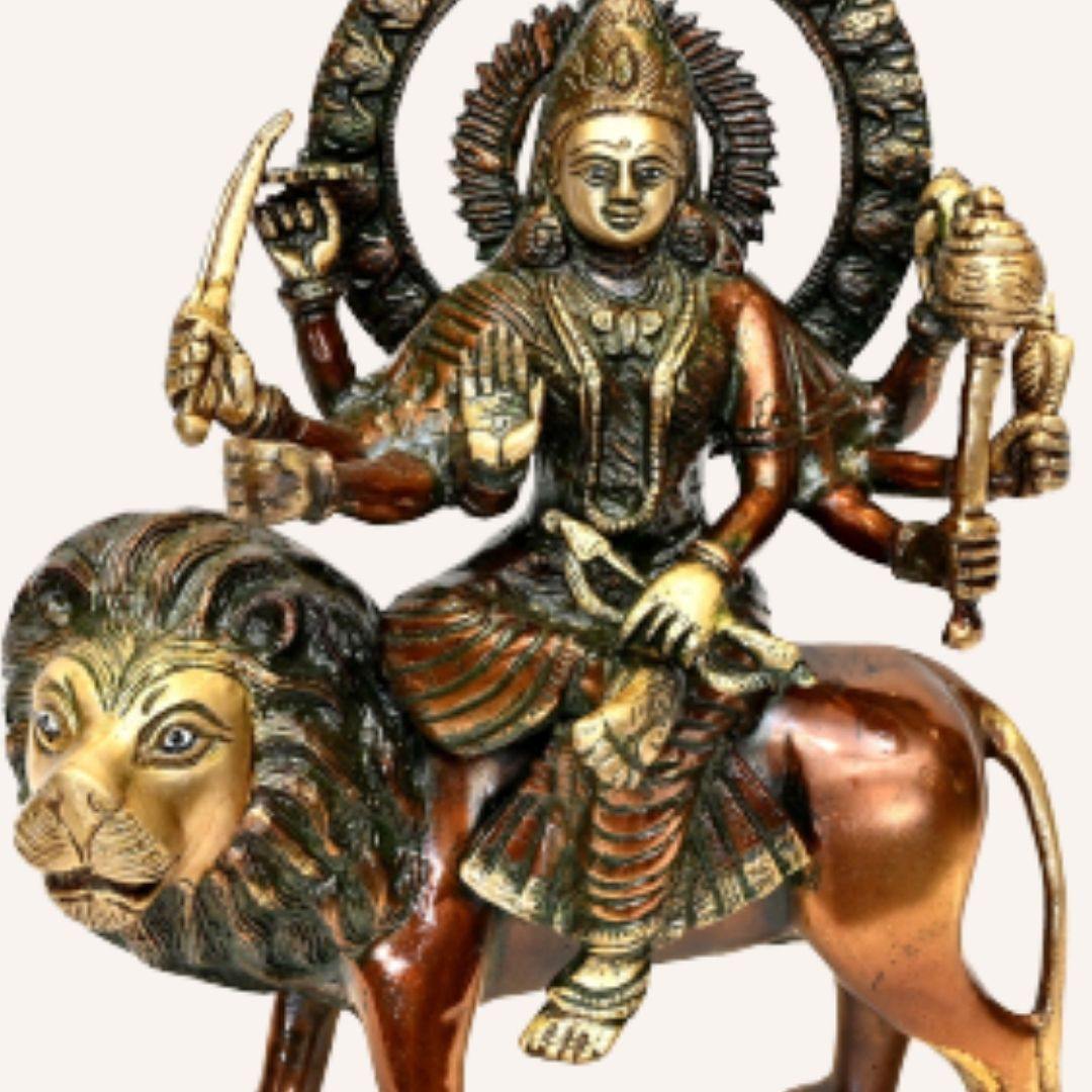 Brass Singh Vahini Durga (H 13 Inches, Weight 6 Kg)