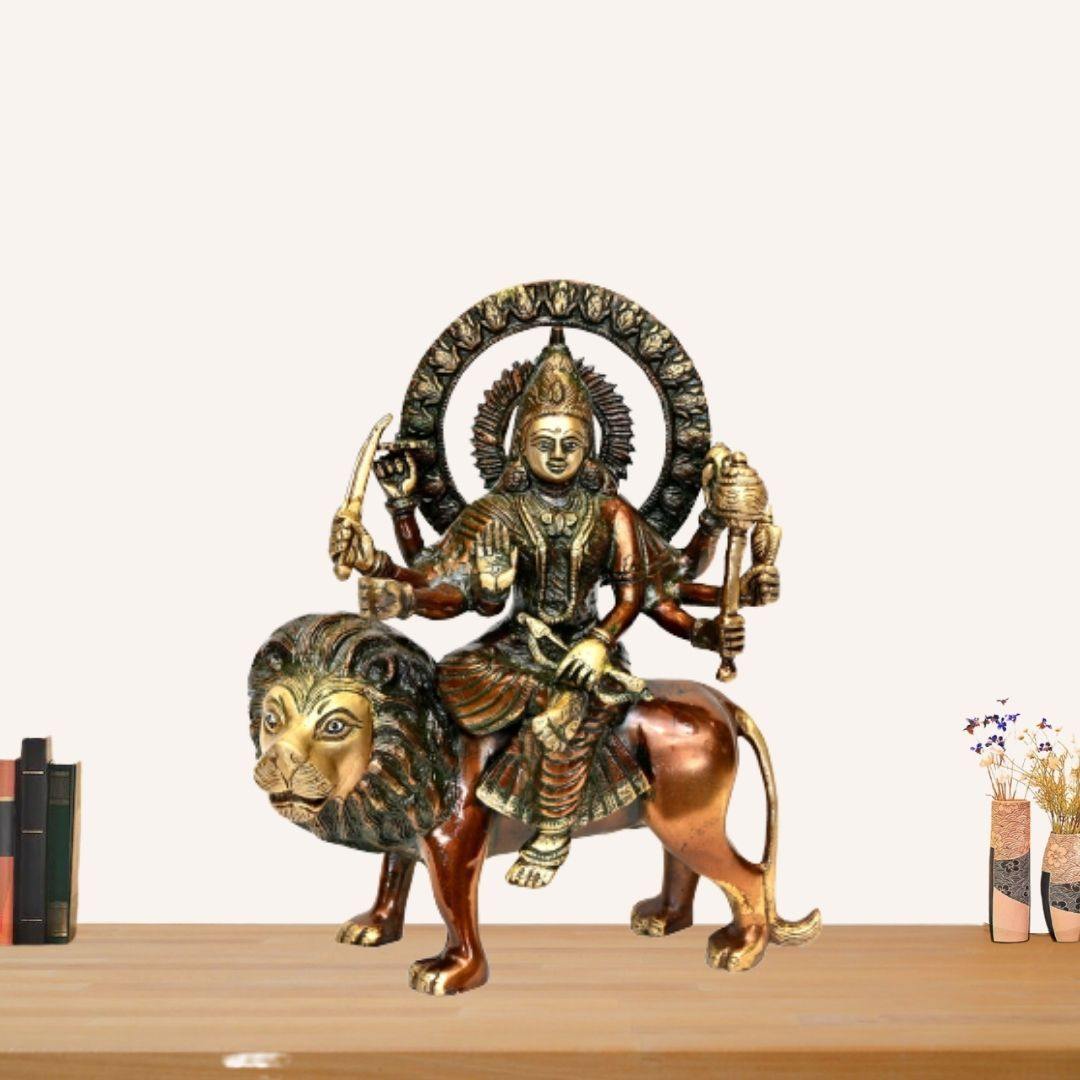 Brass Singh Vahini Durga (H 13 Inches, Weight 6 Kg)