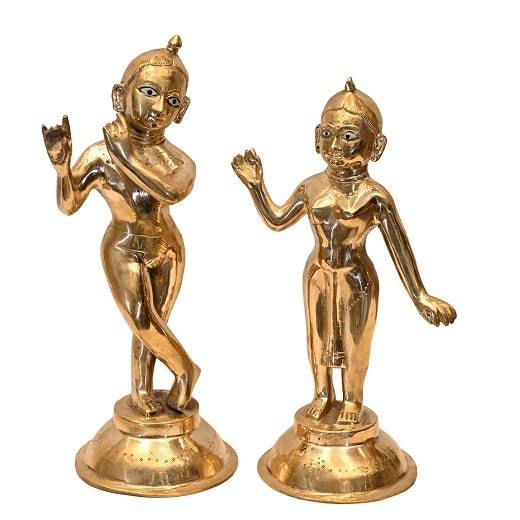 Brass Thakur Ji Radha Rani (H 12 & 14 Inches, Total Weight 9.2 Kg)