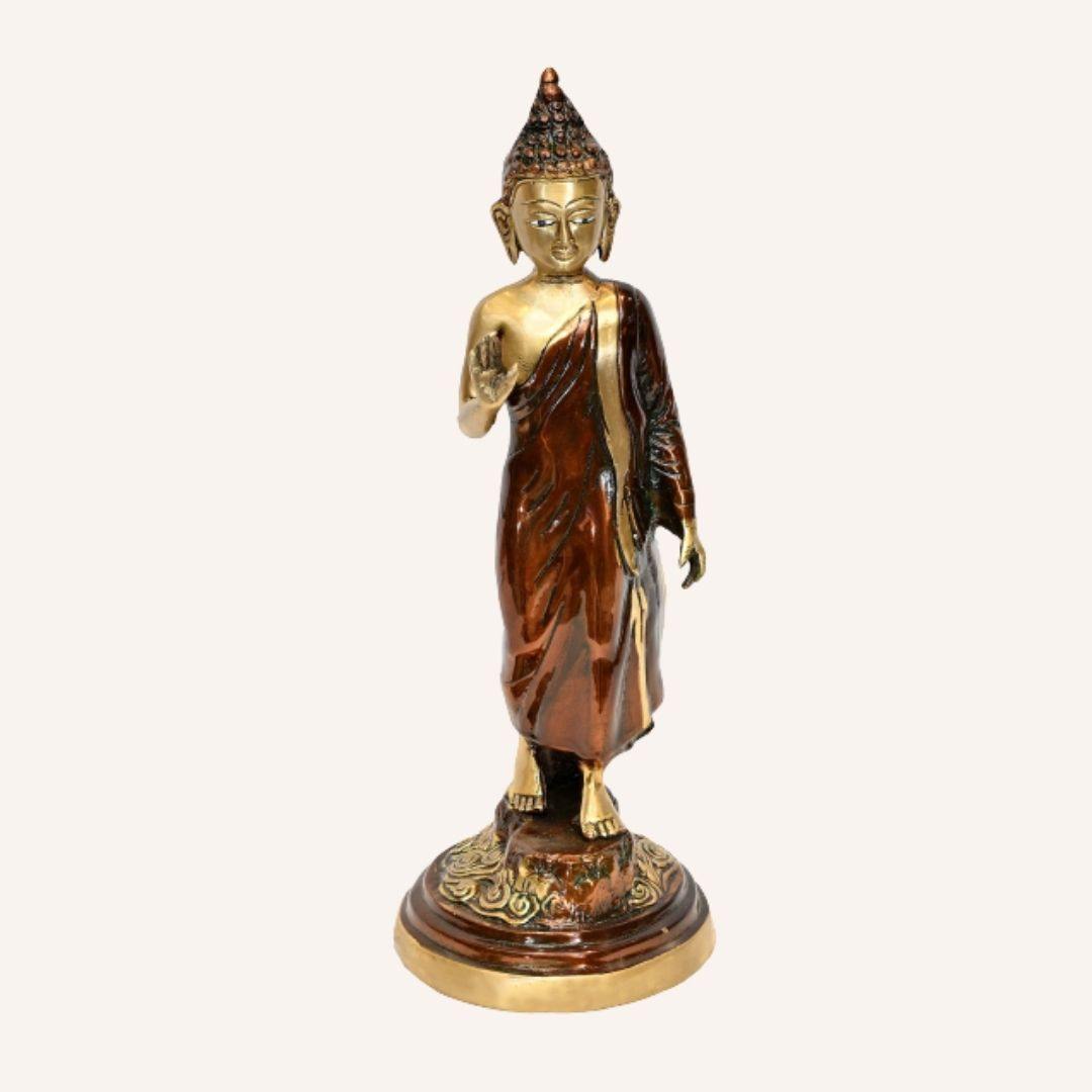 Brass Walking Buddha (H 16 Inches, Weight 4 Kg)