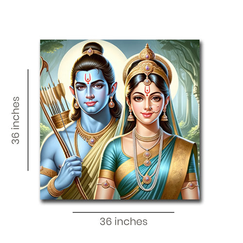 Celestial Couple: Lord Rama and Sita Ji's Timeless Togetherness (36 x 36 Inches)