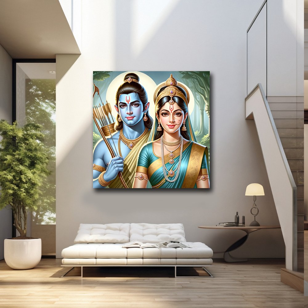 Celestial Couple: Lord Rama and Sita Ji's Timeless Togetherness (36 x 36 Inches)