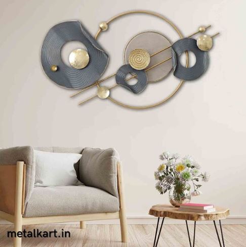 Circular Harmony Metallic Wall Hanging with Hollow Circular Plates (48 x 24 Inches)