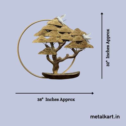 Circular Wall design of Mountain tree with birds (38 x 32 Inches)