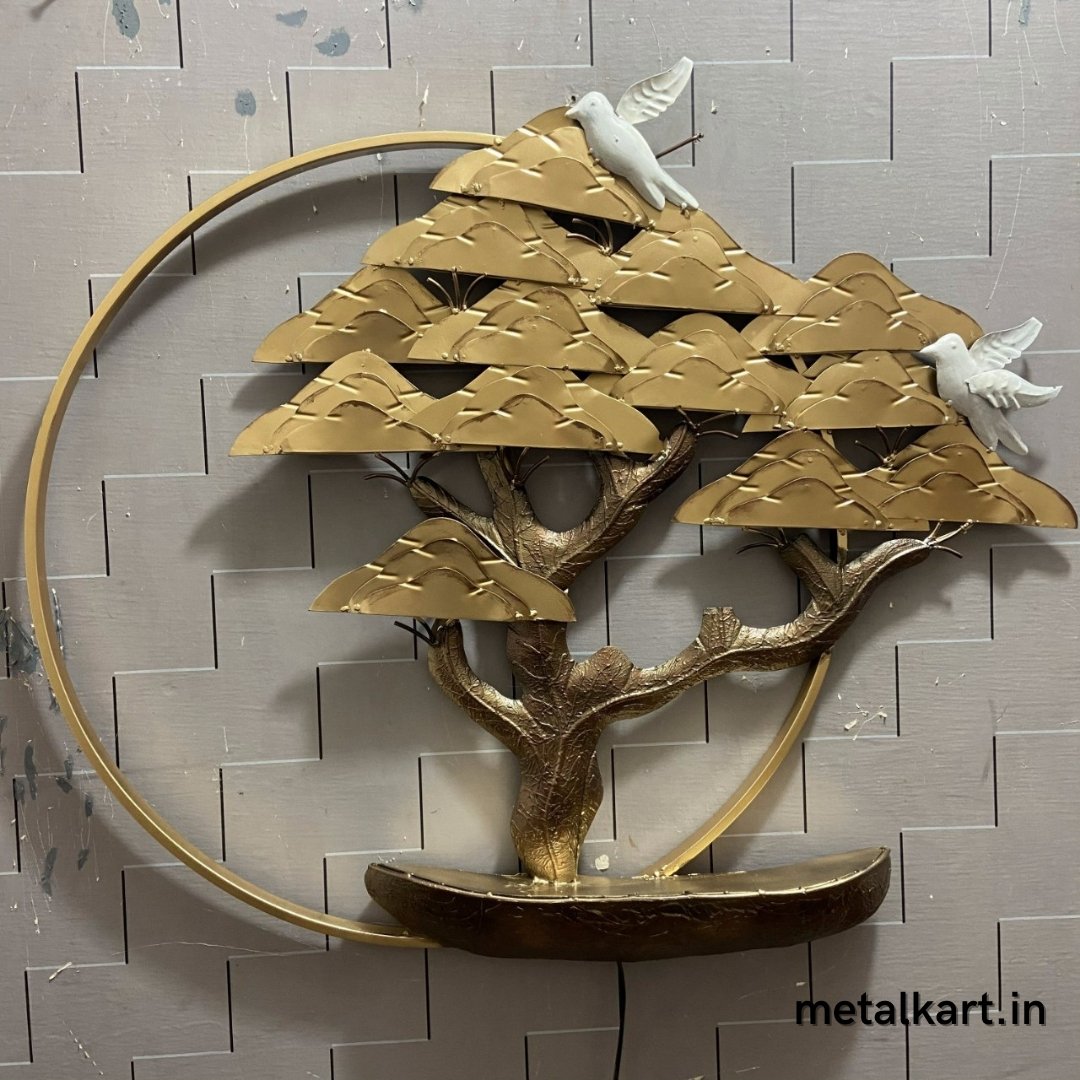 Circular Wall design of Mountain tree with birds (38 x 32 Inches)