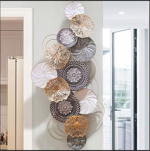 Colorful Kaleidoscope Metallic Wall Art with 12 Multisized Circles of Hues and Tones (48 x 24 Inches)