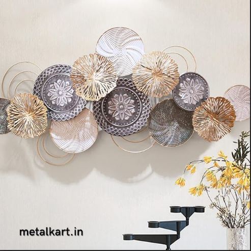 Colorful Kaleidoscope Metallic Wall Art with 12 Multisized Circles of Hues and Tones (48 x 24 Inches)