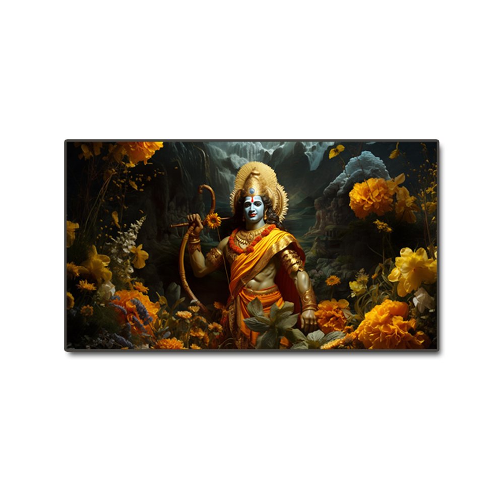 Crowned in Blooms: Rama's Majestic Presence in the Garden (48 x 24 Inches)