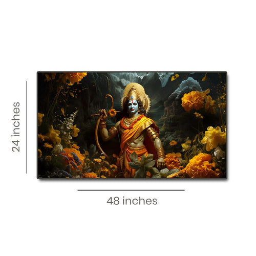 Crowned in Blooms: Rama's Majestic Presence in the Garden (48 x 24 Inches)
